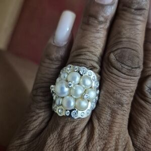 Lustrous Pearl and Silver Cluster Ring